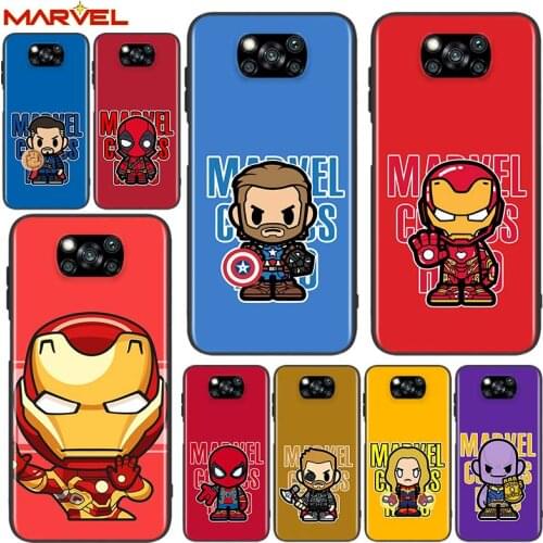 Cute marvel hero cartoon for Xiaomi Poco X3 NFC X2 M3 M2 F2 F3 Pro C3 F1 A2 Lite Mix3 Play Silicone Soft Black Phone Case