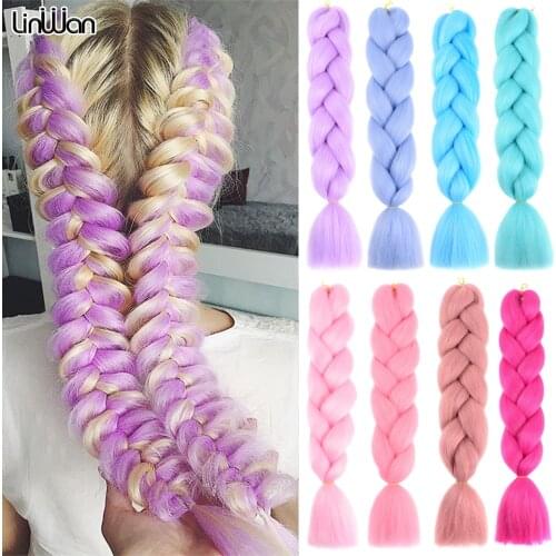 24 Inch Jumbo Box Braids Hair Extensions Crochet Braiding Hair Synthetic Pre Stretched Box Twist Braids Hair Ombre Pink Purple