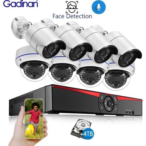 Gadinan 8CH 5MP Security NVR Sets 5MP POE Camera Face Detection Audio Sound CCTV System Dome Bullet Outdoor Surveillance Kits