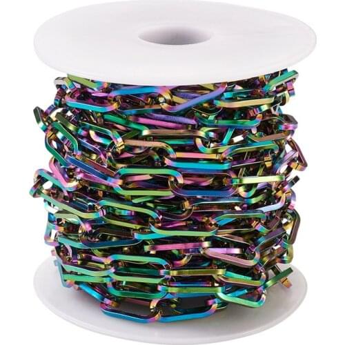 About 5m/roll 304 Stainless Steel Paperclip Chains, Unwelded Drawn Elongated Cable Chains Accessories for jewelry making