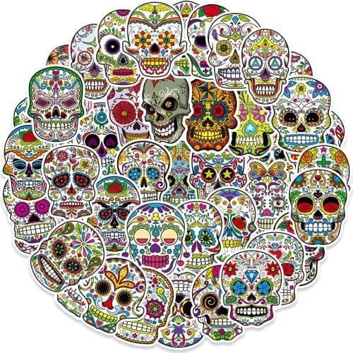 10/50PCS Colorful Skull Skeleton Funny Stickers DIY Car Motorcycle Travel Luggage Guitar Laptop Waterproof Joke Toy Sticker