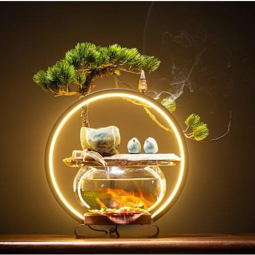 Lucky Flowing Water Furnishing Articles Circulating Water Back Flow Glass Mini Fish Tank The Office Sitting Room Desktop