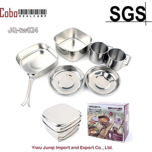 6PCS Stainless Steel Outdoor Plate Bowl Cup Pan Pot Set Picnic Camping Cookware Camelwill Full Set 6 Pcs Skillet