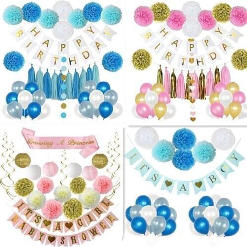 Gender reveal Tinsel Banner Boy or Girl Baby Shower Decoration Birthday for Kid Adult Pink Blue Black Balloons Party Decor