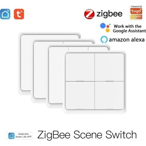 4 Gang Tuya ZigBee Wireless Scene Panel Button Switch Smart Home Control App Tuya Smart Life For Alexa Google Home Gateway Neede