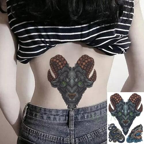 Waterproof Temporary Tattoo Sticker Sheep Horns Snake In Skull Head Shark Flash Tatoo Fake Tatto Arm Back Arm Art for Men Women