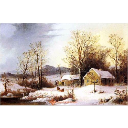 Embroidery Counted Cross Stitch Kits Needlework - Crafts 14 ct DMC DIY Arts Handmade Decor - Farmstead in Winter