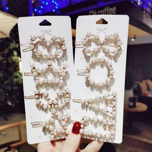1PC Fashion Pearl Barrettes Geometric Headwear Pearls Hair Clips Pins for Women Girls Sweet Hairpins Handmade Hair Accessorie