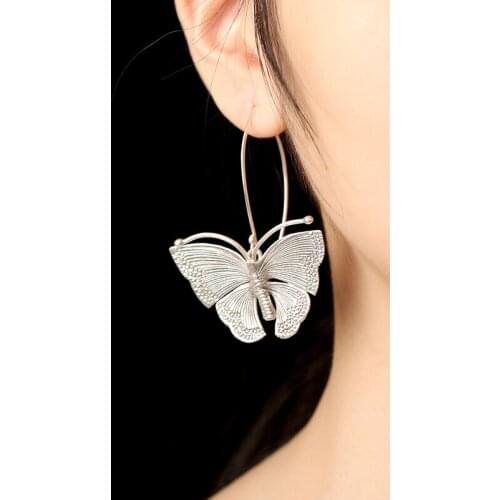 Hot Fashion Fine Excellent Jewelry Thai Silver Butterfly Old Silver Color Brincos Drop Earrings For Women Ladies Gift 2021 New