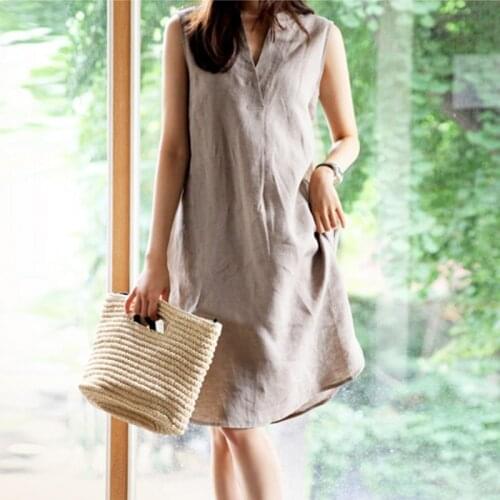 2021High-end Women Long Maxi Summer Dress Casual Cotton Linen Ladies Big Pockets Beach Party Robe Femme Vestidos Plus Size