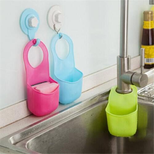 1PC Kitchen Sink Sponge Holder bag Bathroom Soap Hanging Shelving Rack Drain Faucet Storage Pail Shelves Organization Tools