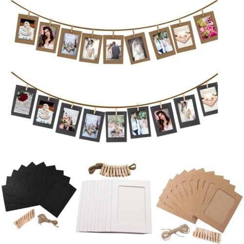 10pcs Hanging Craft Paper Photo Frame Picture Holder with Clip for DIY Wall Photo Wedding Baby Shower Graduation Decoration
