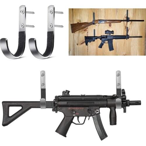 2Pcs Padded Gun Wall Mount Storage Rack J-Hook Rifle Shotgun Heavy Duty Hangers Set Anti-Scratch Stainless Steel Hard Gun Rack