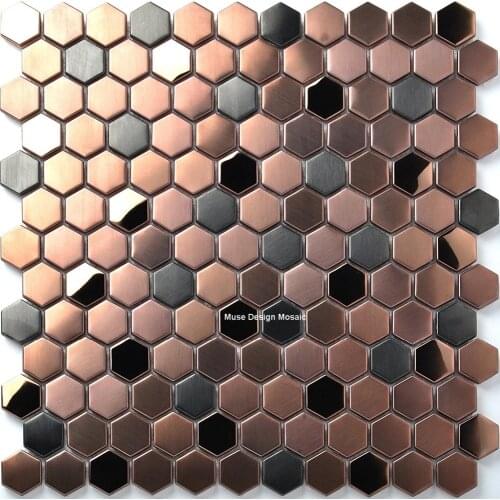 23mm Honeycomb Black Mirror Brushed Rose Gold Stainless Metal Mosaic tile Hexagon for Waistline fireplace wall floor tile