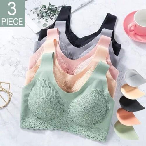 3pcs Latex Bra Seamless Bras For Women Underwear BH Push Up Bralette With Pad Vest lace bra with underwire sexy women lingerie
