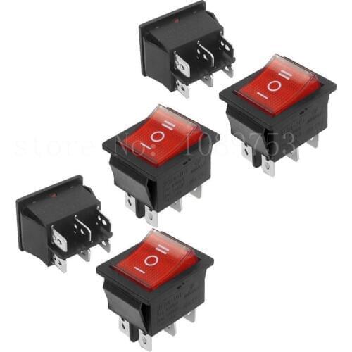 5 Pcs DPDT Red Neon Light OnOffOn Rocker Switch AC 250V 15A 125V 20A
