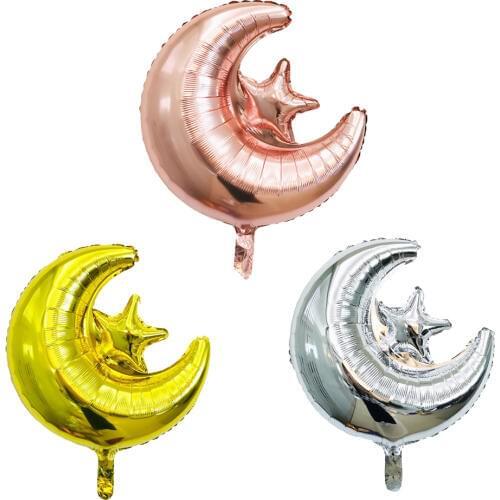 50pcs/lot Star Moon Foil Balloons EID MUBARAK Foil Balloon Hajj Mubarak Eid al-Fitr Party Decorations Globos Happy Ramadan Balls
