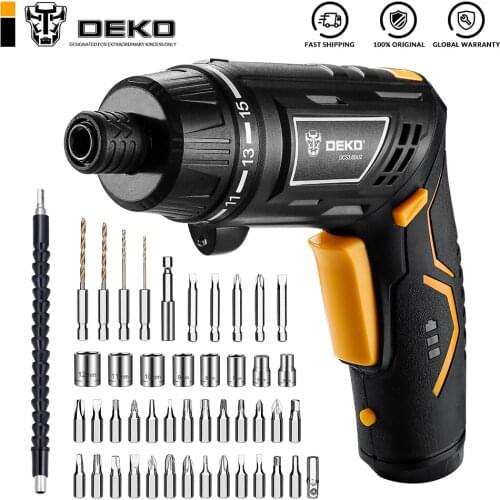 DEKO DCS3.6DU2 Cordless Electric Screwdriver with Twistable Handle Household DIY Rechargeable Battery Screwdriver 15+1 Settings