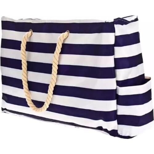 Large Beach Bag and Pool Bag 22X15inch- Zippered Rope Handles Canvas Shoulder Bags M68C