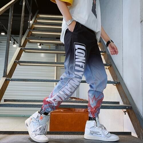 Hip hop Pants Men Loose Joggers Pants with Print Streetwear Harem Pants Clothes Ankle length Trousers Harajuku Sport Casual