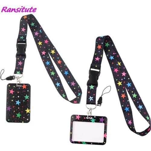 Ransitute R1508 Colorful Stars Lanyard Credit Card ID Holder Bag Student Women Travel Bank Bus Business Card Cover Badge