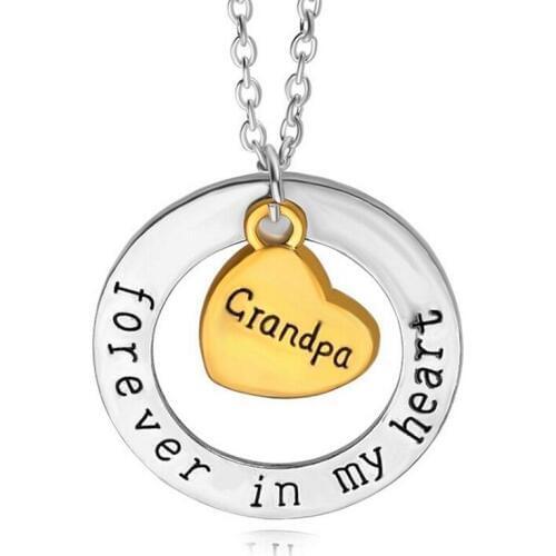 Grandpa Forever In My Heart Gold Heart Pendant Necklace Family Grandfather For Men Jewelry Collier Gifts Party