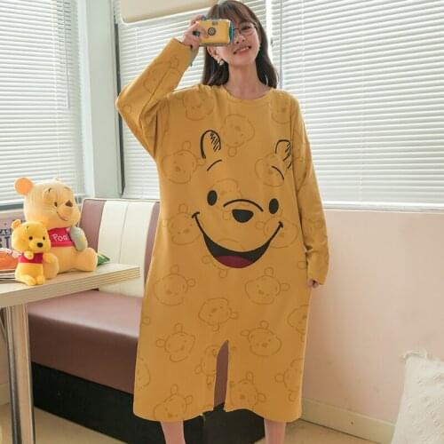 Disney Anime Winnie the Pooh Cute Kawaii Onesie Women Autumn Winter Loose Soft Long Sleeve Cotton Onesies for Adults Pajamas