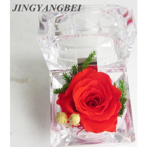 1pcs Natural Dried flower Ring box Multicolor rose with acrylic vase Preserved Flower wedding gift home decoration Wholesale
