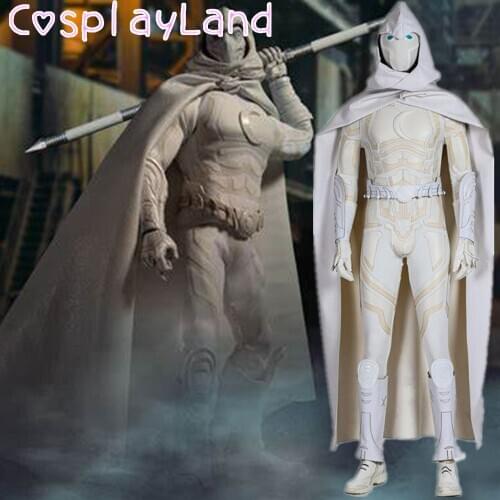 Moon Knight Cosplay Costume Adult Men Halloween Costumes Jumpsuit with Hood Cloak Moon Knight Superhero Outfit Role Playing