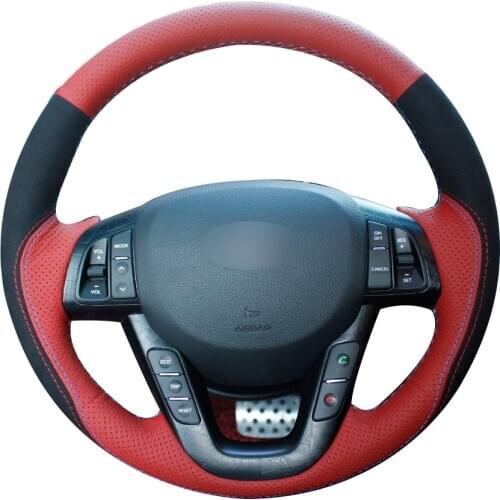 Red Natural Leather Black Suede Car Steering Wheel Cover for Kia K5 Optima 2011 2012 2013