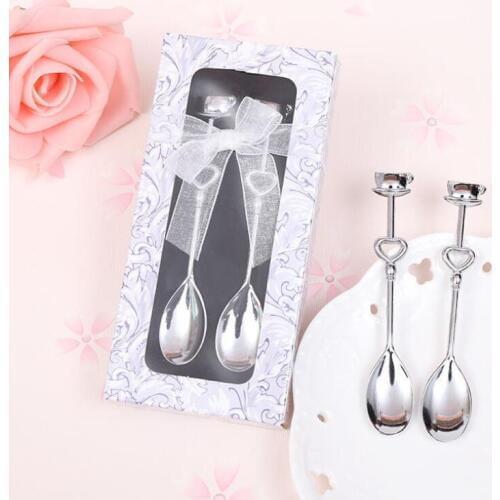 Creative Wedding Favor Party Souvenirs A Couple Aluminum Alloy Coffee Spoon Set With Gift Box LX8797