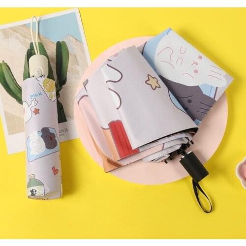 Creative Cartoon Fox Smiling Face Wind Proof Reinforced Sunscreen Umbrella Women Rain Folding Umbrella for Children