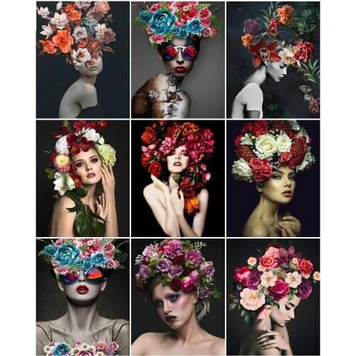 Portrait Flower Woman 5D Diy Full Square and Round Diamond Painting Embroidery Cross Stitch Kit Wall Art Handcraft Home Decor