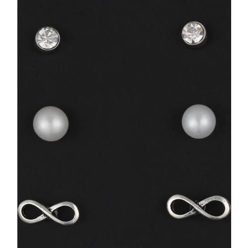 IF ME 3pcs/set Crystal Infinity Stud Earrings Set Simulated Pearl Engagement Earring For Women Wedding Promotion Snillos Mujer