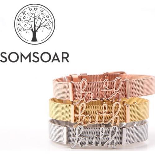 Somsoar Jewelry Faith Stainless Steel Mesh Bracelet & Bangle Set with DIY Charms 2pcs extra free Rubber Stops for Mothers Day