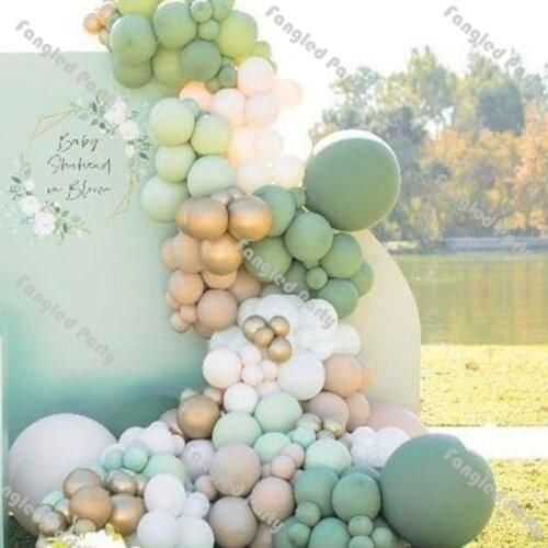 203pcs Dusty Green Doubled Cream Peach Apricot Balloon Garland Mint White Gold Baby Shower Gender Reveal Birthday Party Kit