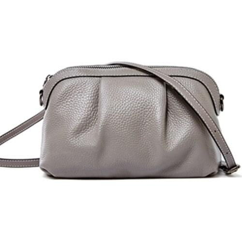 Real Genuine Leather New Casual Women Messenger Bag High Quality Small Hobos Bags Daily Lady Shoulder Crossbody Bag Black Grey