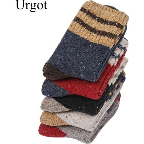 Urgot 5 Pairs Womens Super Thick Winter Thick Woolen Socks Ladies Winter Extra Thick Terry Socks Wild Striped Warm Socks Meias