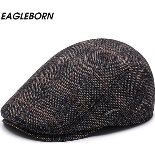 New Winter Men Square Plaid Dad Hat Cold-proof Ear Protection Beret Warm Middle-aged Elderly Winter Men Berets High Quality Hat