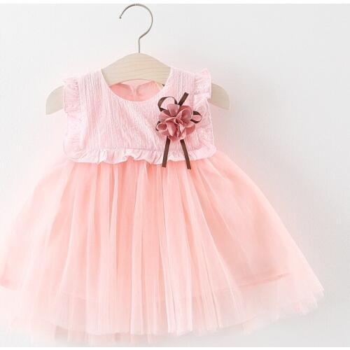 2019 Baby girls new summer Dress clothing Kids fashion sleeveless flower cotton mesh Dress for little girls 1-3 Years