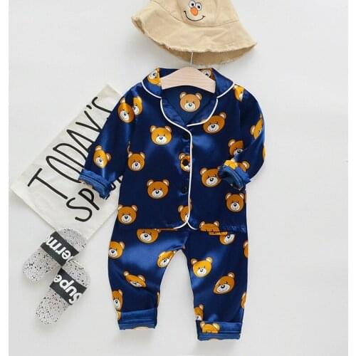 New spring and autumn Fashion kids baby boy clothes set Unisex Cartoon bear home wear comfortable girl pajamas and pants Set