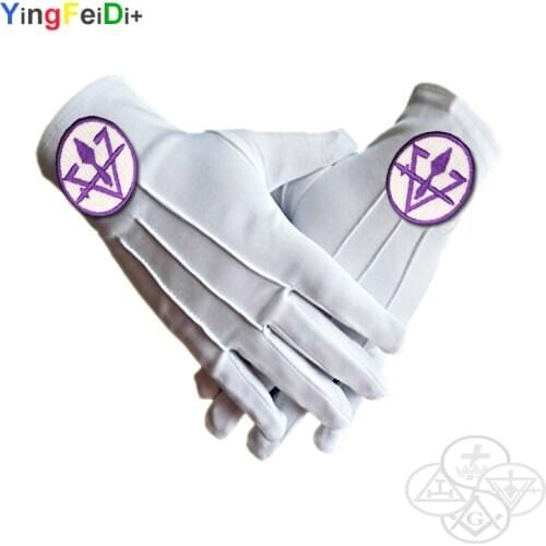 Royal Temple Master Masonic Embroidery High-Quality Polyester Gloves-[White]