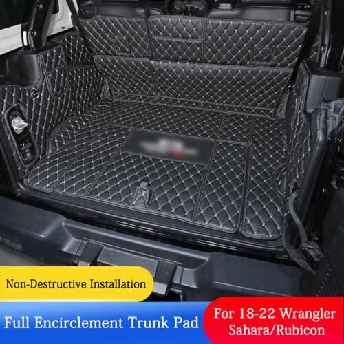 QHCP Car Trunk Mat Rear Cargo Liner Boot Carpets Leather Luggage Cushion Protector Pad Durable Black For Jeep Wrangler 2018 2019