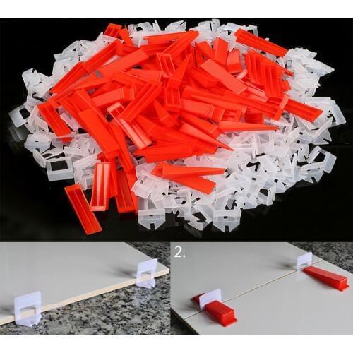 300pcs Plastic Tile Leveling System -200 Clips+100 Wedges Tiling Flooring Tools Wedges Clips
