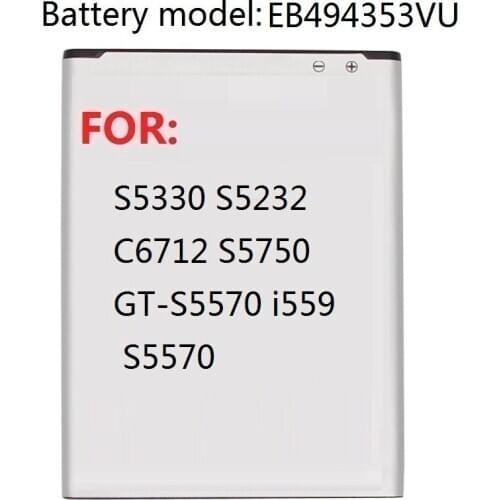 Replacement Battery EB494353VU For Samsung S5330 S5232 C6712 S5750 GT-S5570 i559 S5570 Genuine Battery 1200mAh