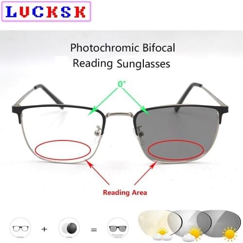 Sun Photochromic Bifocals Reading Glasses Magnifier For Women Men Titanium Square Frame Look Near Far Presbyopic Sunglasses