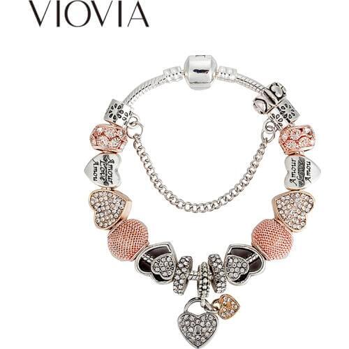 VIOVIA Fashion Luxury Rhinestone Beads Charms Bracelets & Bangles Fit Original Bracelets for Women Diy Christmas Jewelry B17124