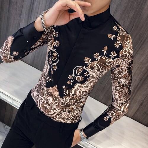 High Quality Mens Formal Shirt Fashion Casual Mens Long Sleeve Shirt Spring and Autumn New Polyester M-3XL Printing Slim Shirt