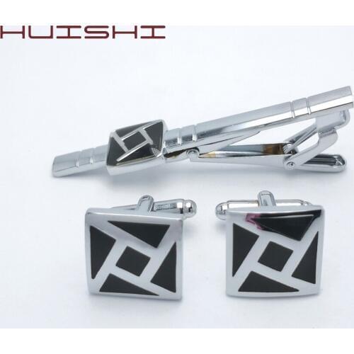 HUISHI Jewelry Fashion Shirt Tie Clip Men Cufflinks Gift Luxury Brand Cufflinks With Silvery Gold Black High Quality Tie Clips