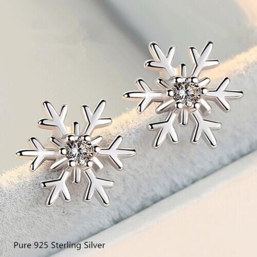 Buyee Classic Female Earring Simple Creative Snowflake 100% 925 Sterling Silver Stud Earring for Women Fashion Wedding Jewelry
